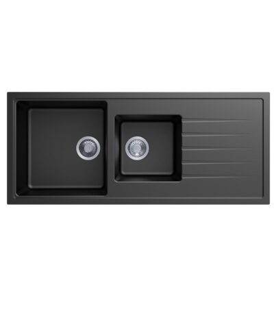 1160x500mm Black Carysil Granite 1 & 1/2 Bowl Kitchen Sink