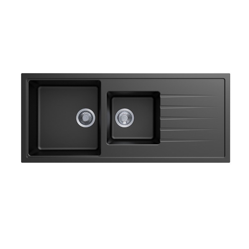1160x500mm Black Carysil Granite 1 & 1/2 Bowl Kitchen Sink 1 1160x500mm Black Carysil Granite 1 & 1/2 Bowl Kitchen Sink