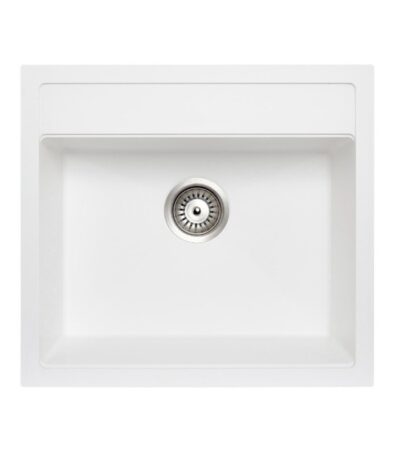 White Carysil Waltz 560FE Granite Single Bowl Stone Kitchen Sink 560*510mm