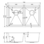 740x440x200mm Chrome Stainless Steel Double Bowl Kitchen Sink