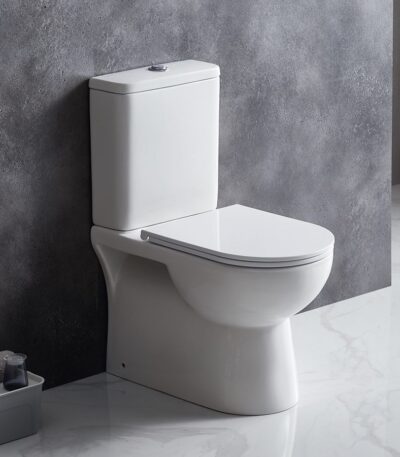 MOI 650*370*830mm Gloss White Rimless Flushing Back to Wall Two-piece Toilet Suite(Bottom Inlet)