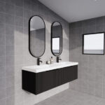 Vienna 1500mm Matt Black Wall Hung Fluted Vanity (Double Bowls)