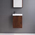 Vienna 450mm Brown Oak Wall Hung One Door Mini Vanity with Polymarble Top