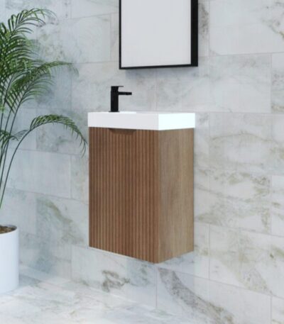 Vienna 450mm Solid Timber Wall Hung One Door Mini Vanity with Polymarble Top