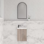 Vienna 450mm White Oak Wall Hung One Door Mini Vanity with Polymarble Top