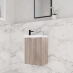 Vienna 450mm White Oak Wall Hung One Door Mini Vanity with Polymarble Top