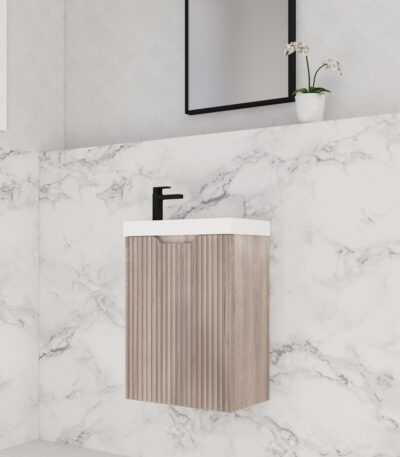 Vienna 450mm White Oak Wall Hung One Door Mini Vanity with Polymarble Top