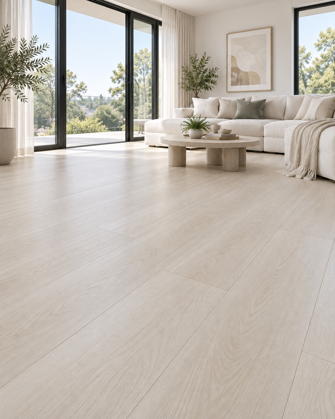pearl-oak-render Lotto Casa Pearl Oak SPC flooring in a bright living room — illustrative render