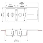 1160x460x200mm White Carysil Granite Double Bowl Kitchen Sink