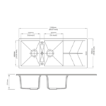 1150x500mm Concrete Grey Carysil Granite Double Bowl Kitchen Sink