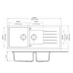 1160x500mm Black Carysil Granite 1 & 1/2 Bowl Kitchen Sink