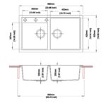 860x500x200mm White Carysil Granite 1 & 3/4 Bowl Kitchen Sink