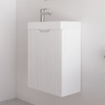 Vienna 450mm Matte White Wall Hung One Door Mini Vanity with Polymarble Top