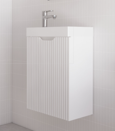 Vienna 450mm Matte White Wall Hung One Door Mini Vanity with Polymarble Top